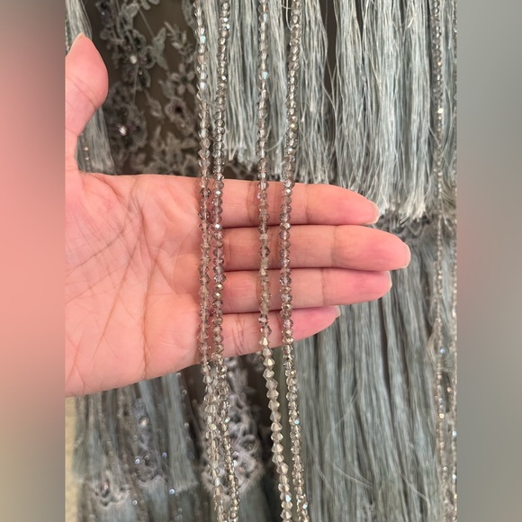 Stephen Yearick Fringe Tassel Diamond Beaded Evening Gown has lavender beading. - Picture 9 of 11